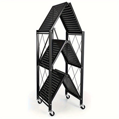 3/4/5-Tier Wheeled Storage Rack with Shelves – Foldable Floor-Standing Utility Organizer