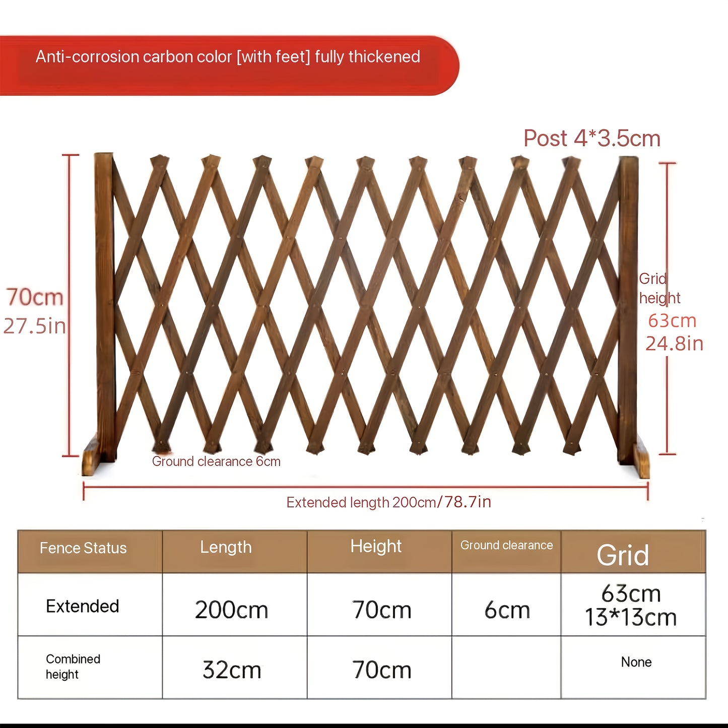 Expandable Wooden Pet Gate Fence Freestanding Retractable Indoor Outdoor Safety Barrier for Dogs Cats - Dark Style Thickened Wood Yard Garden Play Area Divider 27.56 Inch and 35.43 Inch Height Options