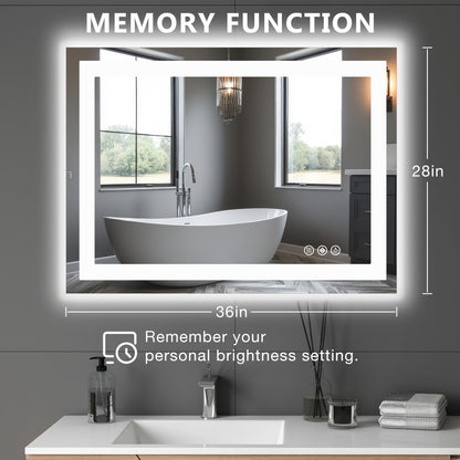 LED Bathroom Mirror with Anti-Fog – Dimmable Vanity Mirror, 3 Color Lighting Modes, Dual Light Source, Wall Mounted Horizontal or Vertical, Tempered Glass, Multiple Sizes