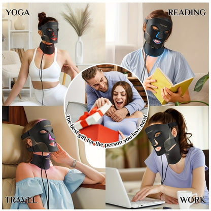 LED Light Therapy Face Mask 7 Color Red Light FDA Cleared Face and Neck Mask for Acne Whitening Anti-Aging Collagen Renewal Hydration Skin Care Home Use Rechargeable Portable