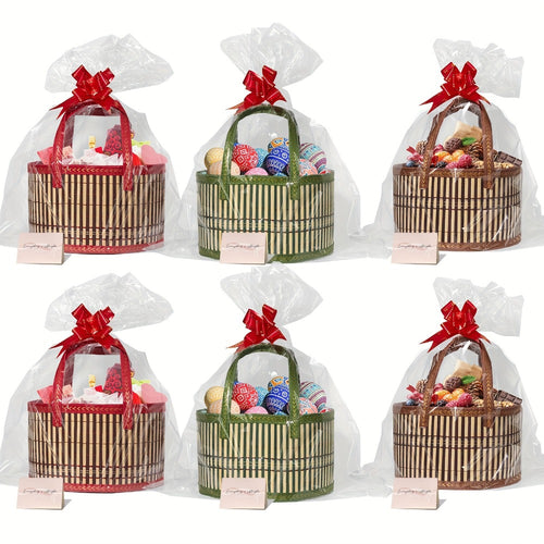 Bamboo Storage Baskets 6-Pack | Gift Wrap Organizer, Easter Egg Basket, Picnic Camping Basket, Craft Sewing Storage, Wedding Favor Box, Flower Girl Basket, Christmas Thanksgiving Holiday Basket Set