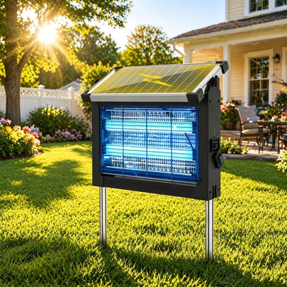 Solar Bug Zapper Outdoor 4200V – Solar Powered Mosquito Killer with Auto/Manual Dual Mode, 2100 Sq.Ft Coverage, 12H Runtime, 3-Way Charging, 10FT Cord, Safe for Family & Pets, for Patio, Garden & Camping