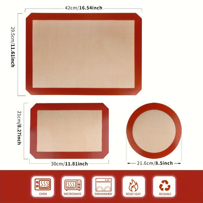 Silicone Baking Mat Set of 4 Nonstick Reusable Oven Liner Sheet for Cookies Macarons Bread Pastries Food Grade Round Square Baking Mats for Rolling Dough