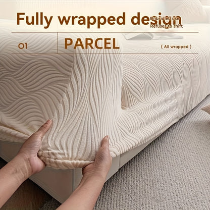 Polar Fleece Sofa Cover Modern Jacquard Elastic Slip-Resistant All Season Furniture Protector for Living Room Office Bedroom - 1 2 3 4 Seater with Free Matching Pillowcase