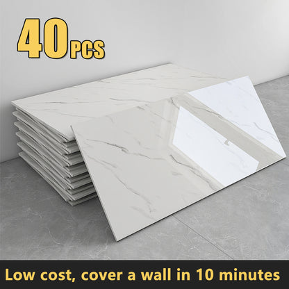 Peel and Stick Marble Wall Tiles - Self-Adhesive Waterproof Backsplash Panels for Kitchen Bathroom Living Room, Easy Install DIY Wall Sticker Decor (23.62"x11.81", 20/40 Pack)