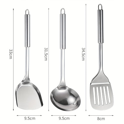 Stainless Steel Cooking Utensil Set 9 Piece for Nonstick Cookware – 304 Grade, Heat Resistant Ergonomic Handles, Dishwasher Safe, Space Saving Kitchen Tools with Hanging Holes for Home & Professional Chefs