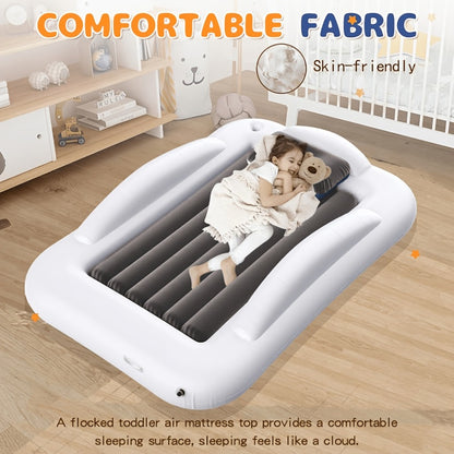 Kids Inflatable Travel Bed – Portable Children Air Mattress with Fast Inflation, Separate Mattress Design, for Home Camping Vacation Grandma's, Ages 3-10, Blue Grey