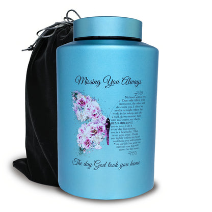 Cremation Urns for Human Ashes Large – Stainless Steel Memorial Urn Holds 220 lbs, Decorative Butterfly Cardinal Fairy Design, Screw Lid & Seal Ring, Velvet Pouch Included, Adult Funeral Keepsake Urn