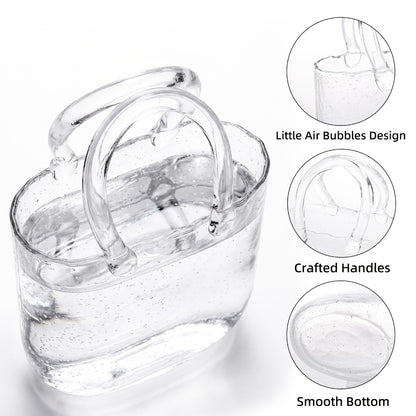 Glass Purse Vase for Flowers Glow in the Dark Vase Fish Bowl Bubble Clear Bag Vase with Handle 7.7x3.9x10.4In Unique Decorative Vases for Centerpieces Wedding Table Christmas Home Decor