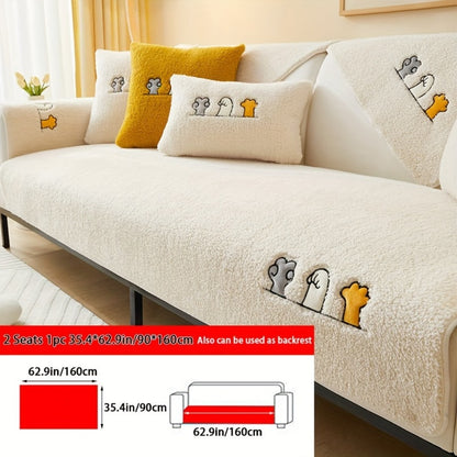 Plush Shearling Sofa Cover Non-Slip Pet-Friendly Couch Protector Animal Bone Embroidery Soft Warm for Living Room Bedroom Office 2 3 4 Seater