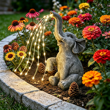 Solar Garden Elephant Sculpture Light - Outdoor IP44 Waterproof LED Lucky Elephant Water Spraying Ornament with Solar Powered Garden Lights for Patio Balcony Porch Deck Yard Thanksgiving Halloween Gift
