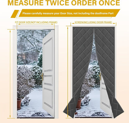 Thermal Insulated Door Curtain Magnetic Closure Knit Plaid Pattern – Windproof Insulation Blanket for Front Door, Sliding Glass, Patio & French Doors, Keep Cold Out, Grey & Brown, Multiple Sizes