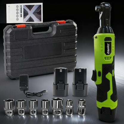 Cordless Electric Ratchet Wrench Set 12V - 45Nm High Torque 3/8" Rechargeable Ratchet Wrench with Battery, Charger & Toolbox for Automotive Repair, Angle Frame Installation & Home Improvement (4 Colors)