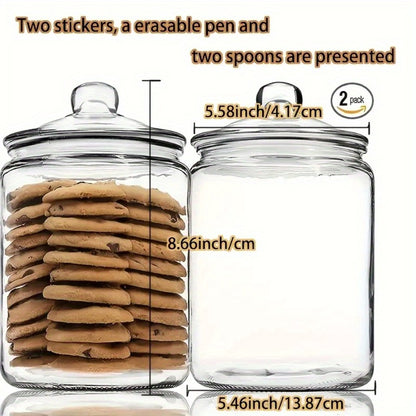 Glass Pantry Jars with Flip-Top Lids Set of 2 - Airtight Glass Storage Containers for Kitchen Pantry Organization, Cookies, Candy, Pasta, Countertop Canister Set, Reusable Round Glass Jars