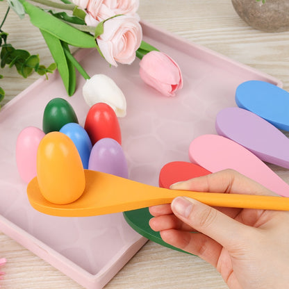 Egg Spoon Race Game Set 12pcs – Wooden Egg & Spoon Balance Relay Race Outdoor Lawn Game for Kids, Easter, Birthday Party, Carnival, School Activity