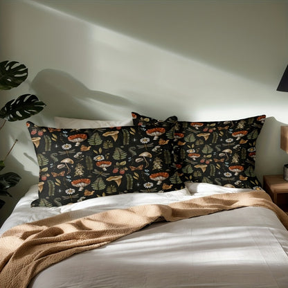 Duvet Cover Set 3-Piece Forest Mushroom Pattern – Soft Polyester Bedding with Zipper Closure, Twin Full Queen King – Bedroom & Guest Room