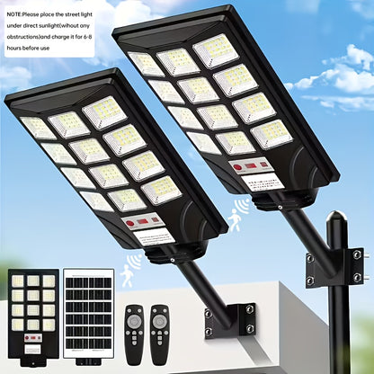 Solar Street Light Outdoor 400 LED – 6500K Waterproof Sensor Flood Light with Remote Control, Dusk to Dawn for Commercial Area, Parking Lot & Night Security Lighting (2 or 4 Pack)