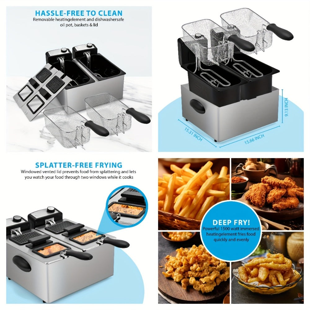 Deep Fryer Stainless Steel Large Capacity with Adjustable Temperature Control - 304 Stainless Steel Oil Fryer with Viewing Lid Cool-Touch Handles Easy Clean Basket, 5 Size Options 1.5L to 6L for Home Kitchen