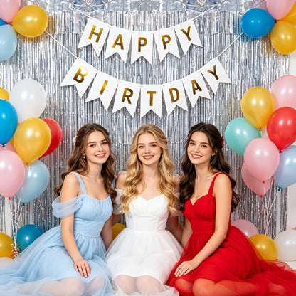 Metallic Tinsel Fringe Curtain Backdrop 5 Pack – Shimmering Foil Streamer for Birthday Party Decorations, Wedding, Bachelorette, Engagement, Halloween, Christmas Holiday Celebration Photo Prop