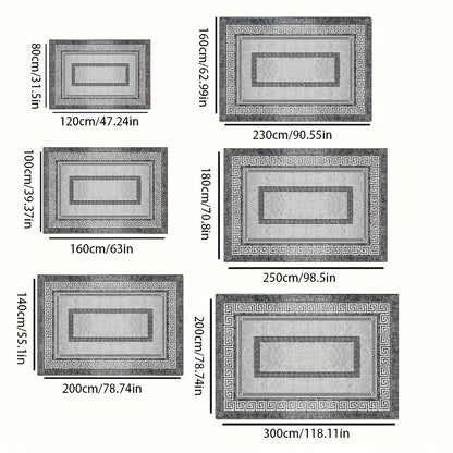 Persian Boho Area Rug - Luxury Crystal Velvet 850GSM Floral Pattern | Non-Slip Machine Washable 100% Polyester Carpet | Grey Black Marble Effect Living Room & Bedroom Rug for High Traffic Areas