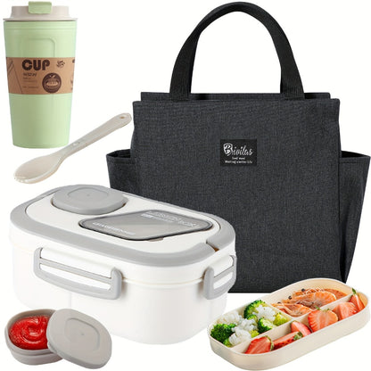 2-Layer Bento Lunch Box Set with Cup and Meal Bag - Multi-Grid Lunch Box for School, Office & Outdoor Picnics, Food Storage Container with Milk Cup, Salad Cup, Coffee Cup or Soup Bowl, Pink Blue Green White