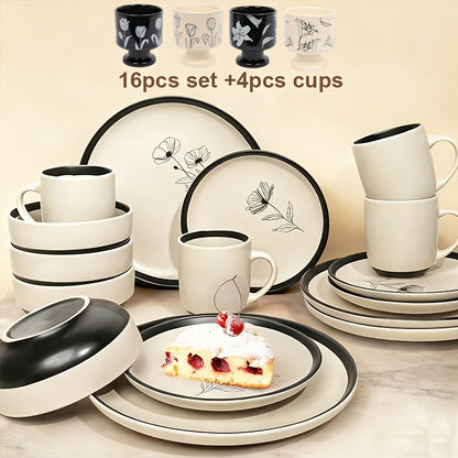 Ceramic Dinnerware Set for 4 – Porcelain Plates Bowls Cups Matte Finish Dishwasher Microwave Oven Safe Stoneware Tableware Scratch Resistant for Restaurant Kitchen Wedding Anniversary Gift