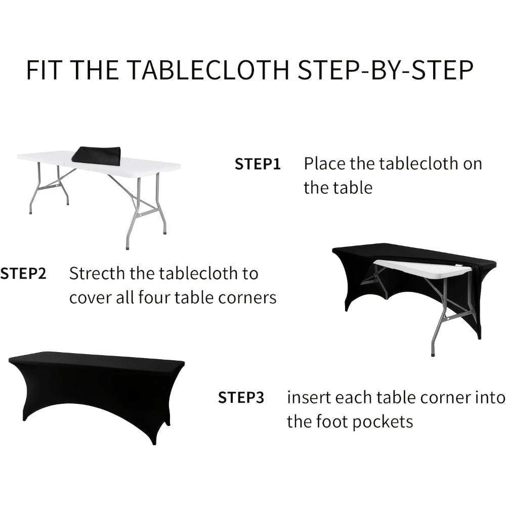 Spandex Tablecloth 6 Foot Rectangular Stretch Table Cover for Parties Weddings Banquets – Wrinkle-Free Full Coverage Fitted Table Cloth for Events