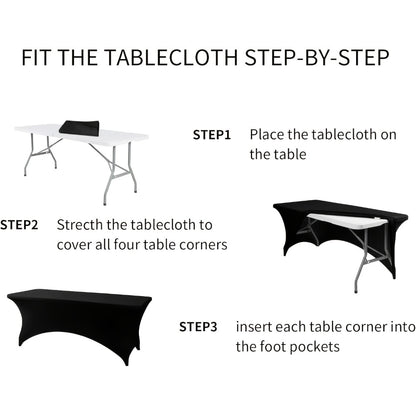 Spandex Tablecloth 6 Foot Rectangular Stretch Table Cover for Parties Weddings Banquets – Wrinkle-Free Full Coverage Fitted Table Cloth for Events