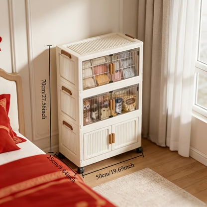 Foldable Stackable Plastic Storage Box with Lid and Wheels 19in Large Folding Locker Container 1 3 or 5 Layer for Wardrobe Bathroom Home Office Dormitory Organization
