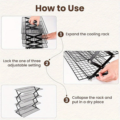4-Tier Collapsible Cooling Rack Set with Muffin Cups - Metal Wire Baking Rack for Cookies Cakes Bread Roasting BBQ Countertop Kitchen Drying Rack