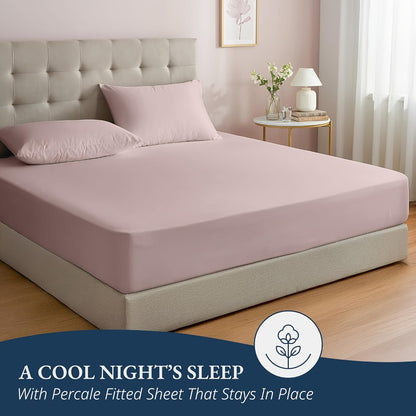 Bamboo Fitted Sheet Set 3-Piece – Cooling Breathable Soft Deep Pocket Bed Sheets, Twin Full Queen King, 12 Colors – Fits Mattress Up to 15"