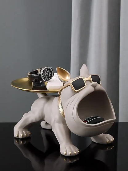 Resin Pug Bulldog Decorative Tray Statue | Dog Tray Organizer for Keys Jewelry Candy Earrings | Modern Art Home Decor Sculpture for Entryway Desk Office Dining Table | Unique Dog Lover Gift