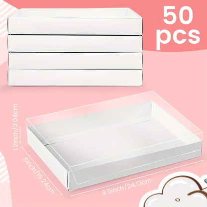 Cookie Boxes with Clear Lids 50pcs - White Bakery Boxes with Window for Macarons, Chocolates, Candy, Pastry - Paper Gift Boxes for Wedding, Christmas, Father's Day, Birthday Party Favors & Professional Baking