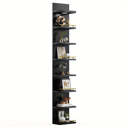 Floating Wall Shelves with LED Light - 6 & 8 Tier Wall Mounted Display Shelf Unit with Anti-Slip Rails for Bedroom, Living Room, Bathroom, Office & Dorm - Modern Space Saving Shelf (Black / White)