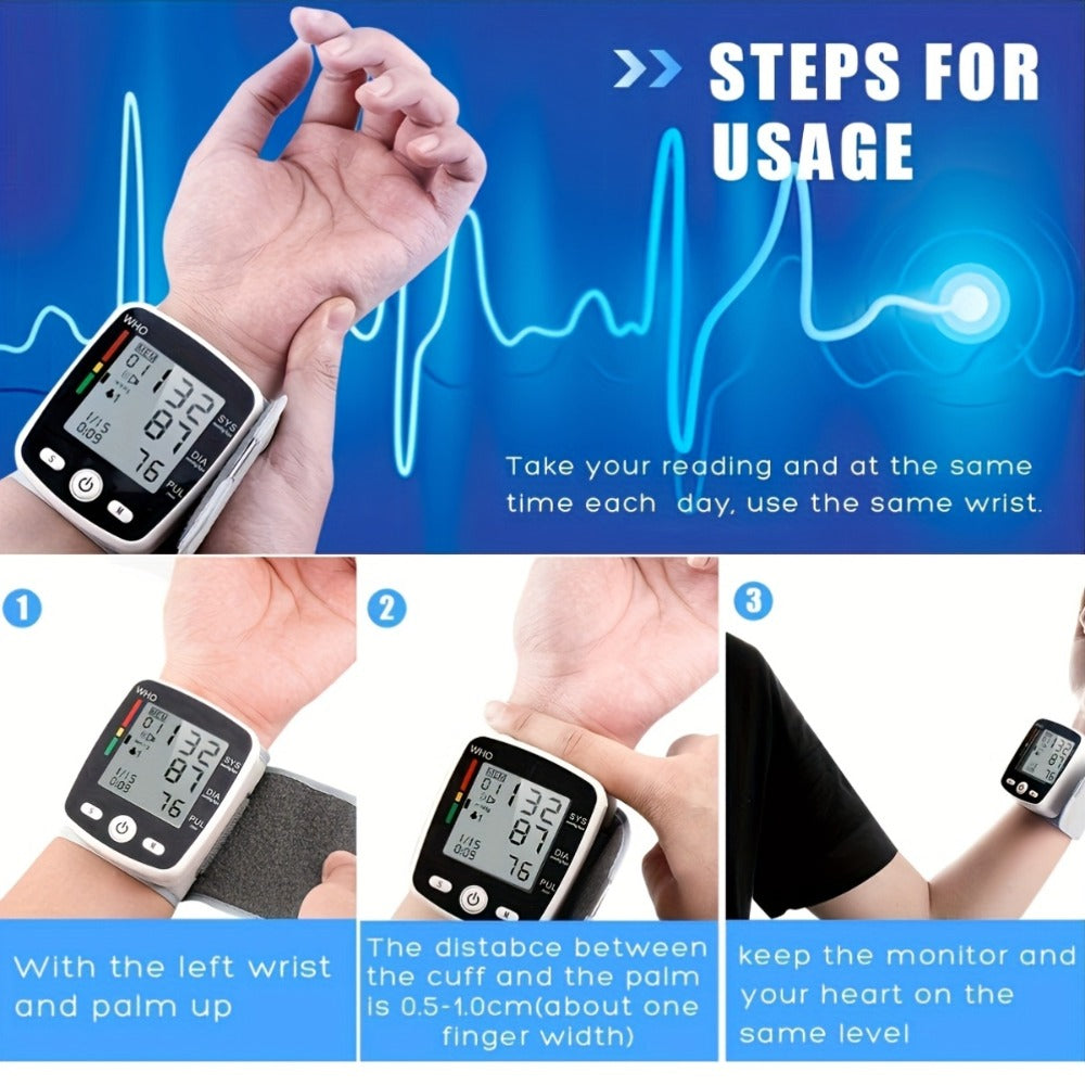 Wrist Blood Pressure Monitor - Digital BP Monitor Rechargeable with 2×99 Memory, Large LCD Display, Voice Broadcast & Portable Case for Home & Travel Use (Black / White / BP188W)