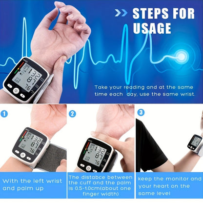 Wrist Blood Pressure Monitor - Digital BP Monitor Rechargeable with 2×99 Memory, Large LCD Display, Voice Broadcast & Portable Case for Home & Travel Use (Black / White / BP188W)