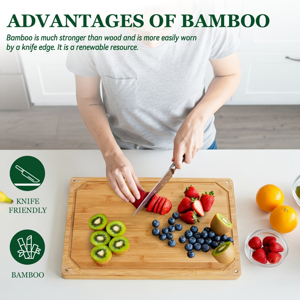 Cutting Board with Juice Groove – Non-Slip Chopping Board & Cheese Platter for Meat, Cheese, Bread, Vegetables & Fruits, XL & Bamboo Options, Kitchen Gadget Gift for Home, Dorm & Holiday Gatherings