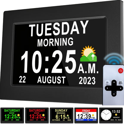 Digital Photo Frame Clock Large Display Calendar Alarm Clock for Seniors USB Powered Supports Photo Video Playback 7 10.1 Inch Bedroom Decor