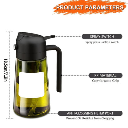 Glass Olive Oil Dispenser Bottle Set of 2 - 16oz 480ml Dual Drizzle & Spray Function, Light-Blocking Design for Fresh Oil, Kitchen Cooking Bottle