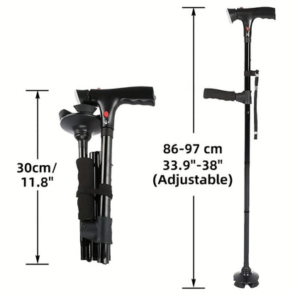 Foldable Walking Cane for Seniors Adjustable Height Folding Stick with Wrist Strap T-Handle Printed Design Portable Lightweight Mobility Aid Gift for Parents