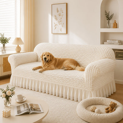 Seersucker Sofa Slipcover Elastic Band Closure Pet-Friendly All-Purpose Sofa Cover for Living Room Home Decor Protection — Single 2 4 Seater Multiple Colors