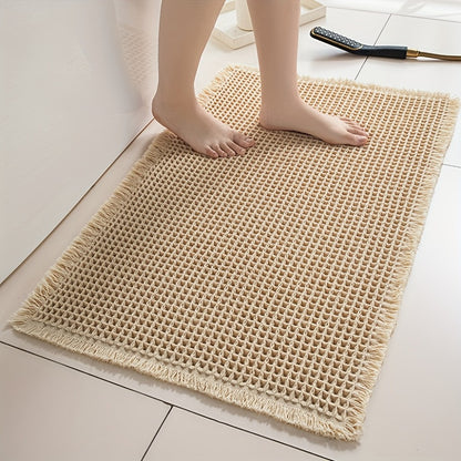 Non-Slip Bath Mat with Tassels Super Absorbent Ultra Soft Machine Washable Bathroom Rug with Anti-Skid Backing 2 Sizes