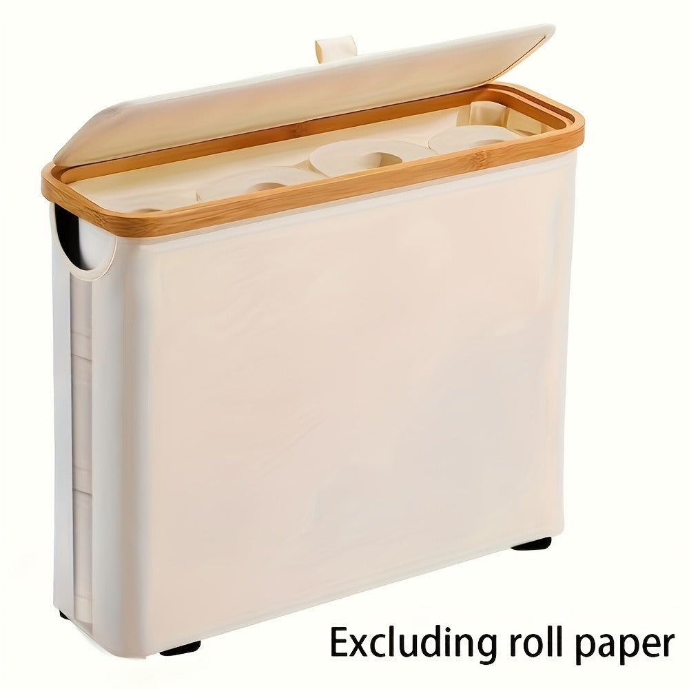 Toilet Paper Storage Basket with Bamboo Lid – Large Capacity Holds 9-12 Rolls | 600D Oxford Cloth Dustproof Bathroom Organizer | Modern Farmhouse Tissue Roll Holder for Bathroom
