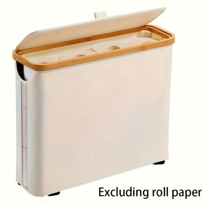 Toilet Paper Storage Basket with Bamboo Lid – Large Capacity Holds 9-12 Rolls | 600D Oxford Cloth Dustproof Bathroom Organizer | Modern Farmhouse Tissue Roll Holder for Bathroom