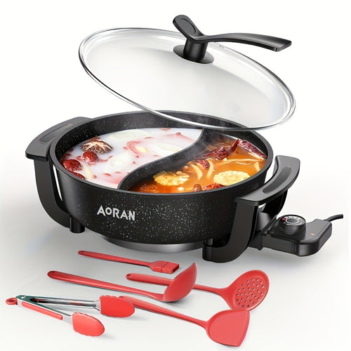 Mandarin Duck Hot Pot Electric – Large Capacity Non-Stick Divided Hot Pot for Steaming, Boiling, Frying & Stewing, Quick Heating, US Plug, Perfect for Family Hot Pot Night