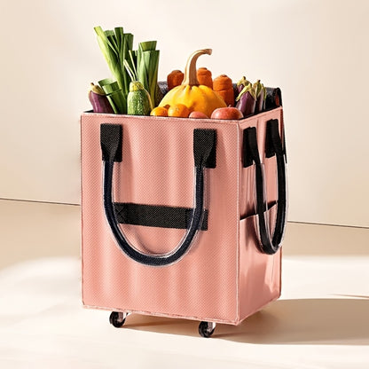 Rolling Grocery Bag with Wheels 60L Extra Large | 16 Gallon Heavy Duty Foldable Shopping Cart Waterproof | Multi-Function Travel Tote Utility Bag in Black Rose Gold