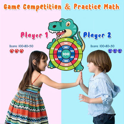 Dinosaur Sticky Target Ball Set with Blue Bow – Multiple Game Modes, Party Favor for Kids, Safe & Durable Fun Toy Gift for Her & Him
