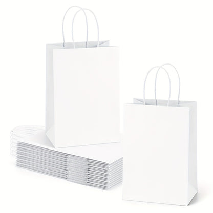 Kraft Paper Gift Bags 100 Pack with Handles | 4.25x2.85x7.85 Inch Small Shopping Bags for Retail, Wedding, Birthday, Party Favor, Coffee, Boutique | Brown, Black, White | Bulk Gift Wrap Bags