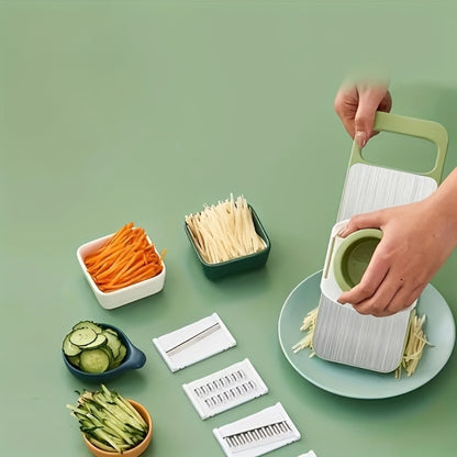 Mandoline Slicer 6-in-1 Vegetable Slicer Set with Interchangeable Blades - Stainless Steel Manual Julienne Grater Spiralizer Kitchen Tool for Potatoes Carrots Cucumbers with Safety Holder