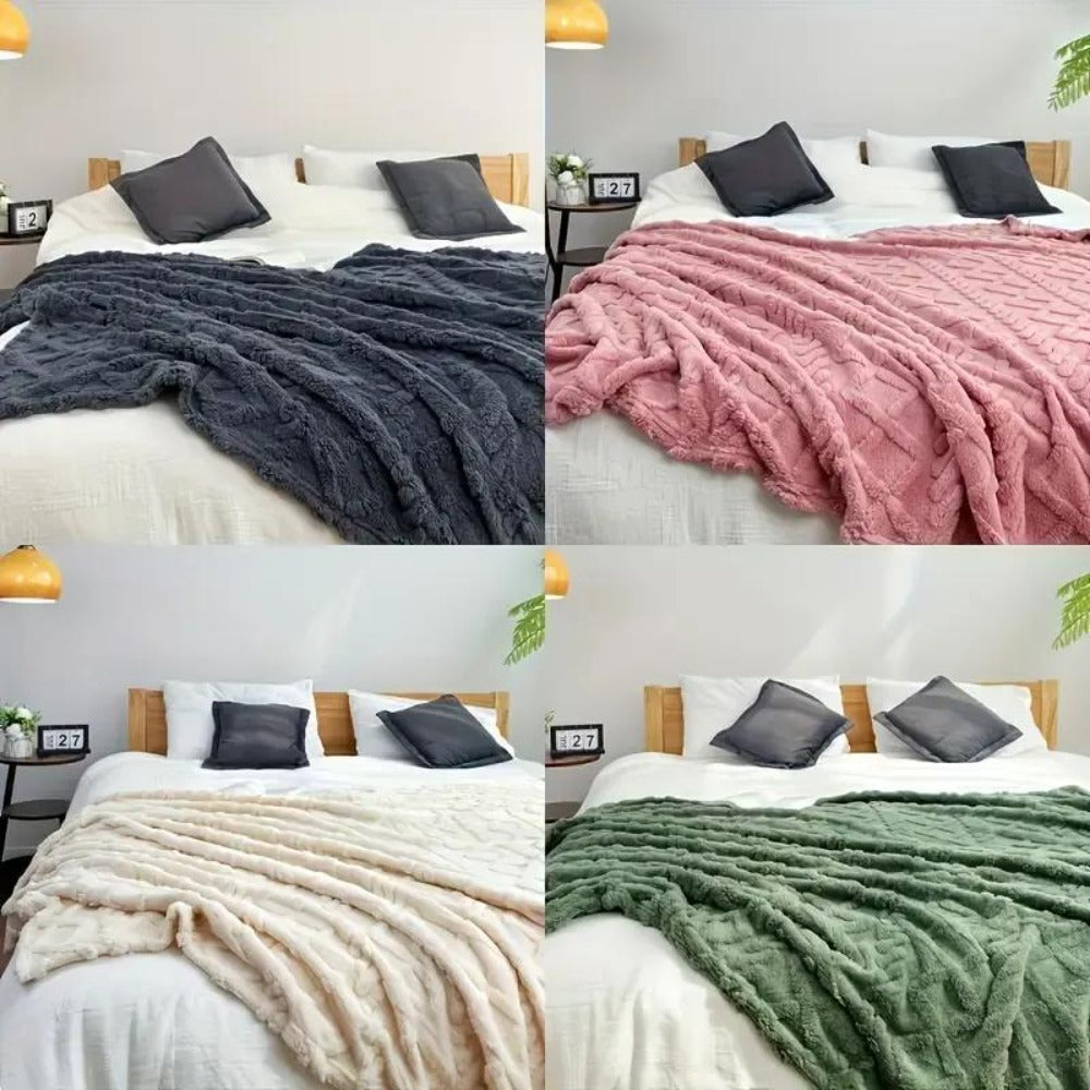 3D Plush Dense Weave Fleece Blanket – Ultra-Soft Warm Throw for Bed, Couch, Travel & Outdoor, Air-Conditioning Friendly, 3 Colors, 2 Sizes